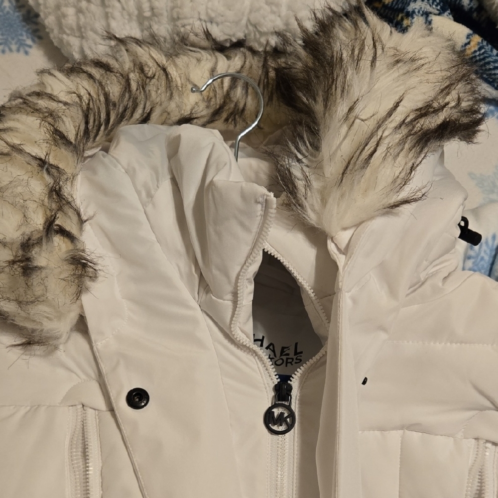 Michael Kors White Puffer Coat with Fur Hood